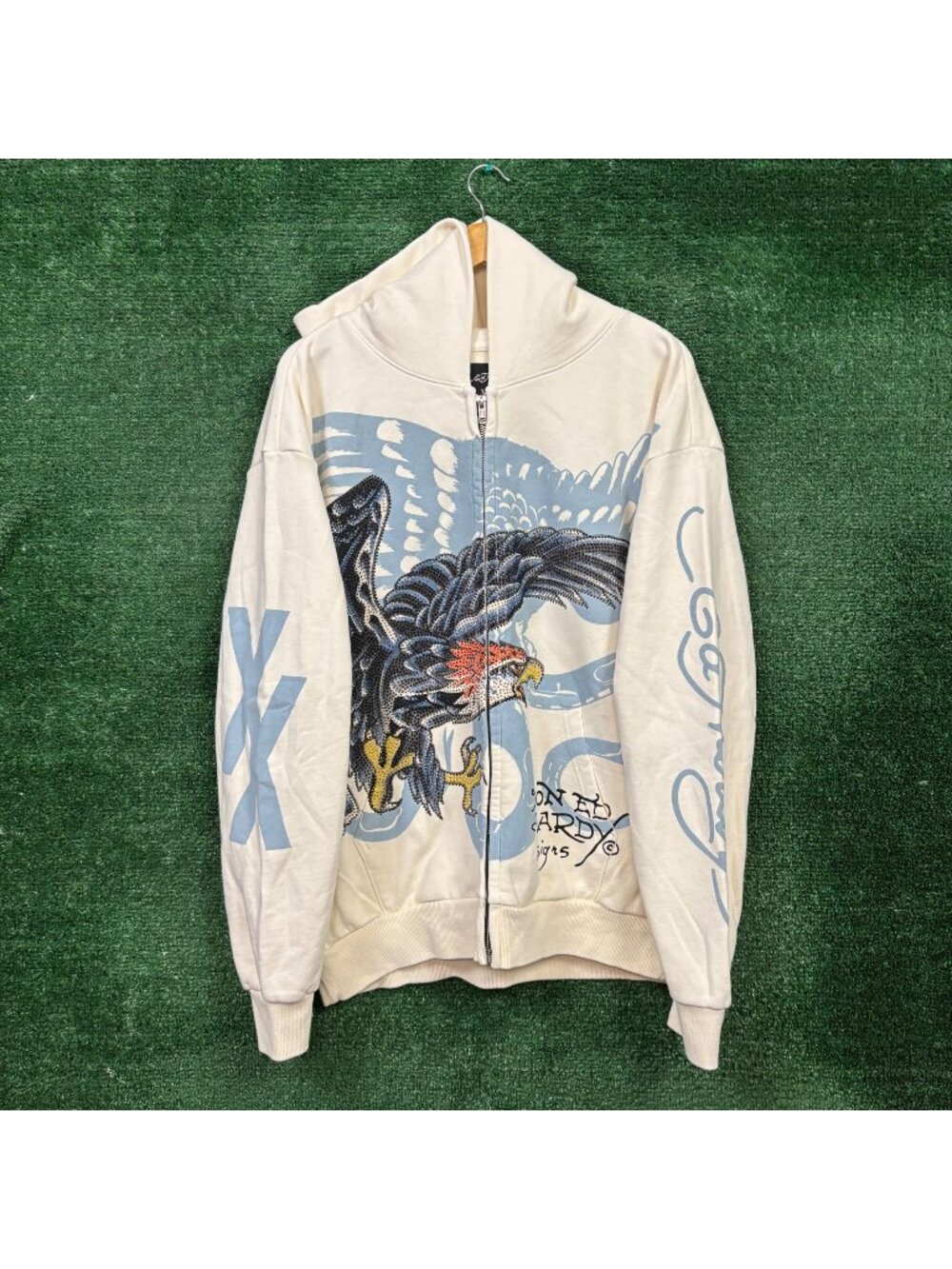Ed Hardy x Machine Gun Kelly Lost Americana Rhinestone Zip-Up Hoodie Size Large